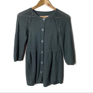 Lager 157 Knit 3/4 Sleeve Button Up Cardigan Blue